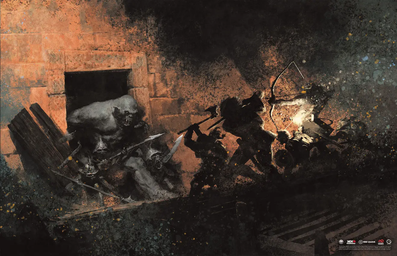 Scena walki z potworami w podziemiach Morii